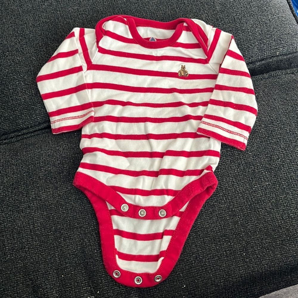 Red and white striped long sleeve onesie